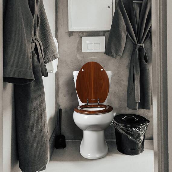 Angol Shiold Länglicher Toilettensitz aus Walnussholz, mit Scharnieren aus Zinklegierung, einfach zu installieren und zu reinigen, kein Einklemmen, passend für alle amerikanischen WC-Marken