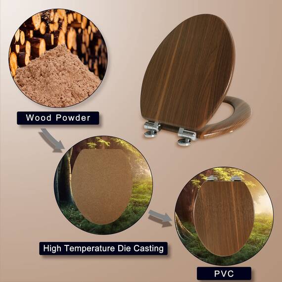 Angol Shiold Toilettensitz, länglicher Toilettensitz aus geformtem Holz, mit leise schließenden und schnell zu öffnenden Scharnieren, einfach zu installieren und leicht zu reinigen von Angol Shiold