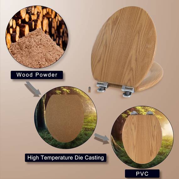 Angol Shiold Toilettensitz, länglicher Toilettensitz aus geformtem Holz, mit leise schließenden und schnell zu öffnenden Scharnieren, einfach zu installieren und leicht zu reinigen (länglich