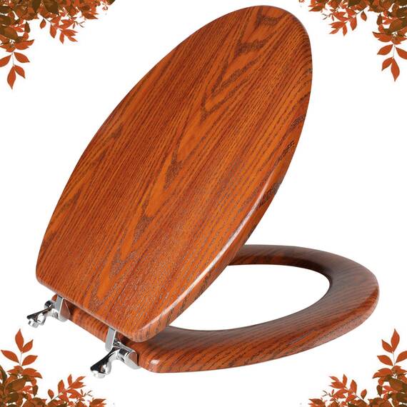 Angol Shiold Toilettensitz aus geformtem Holz mit Scharnieren aus Zinklegierung, einfach zu installieren, auch leicht zu reinigen, kein Einklemmen aus Holz, länglich, bräunliches Gelb