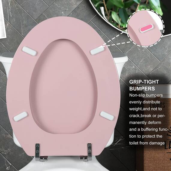 Angol Shiold Toilettensitz, länglich, Naturholz, mit Scharnieren aus Zinklegierung, einfach zu installieren, auch leicht zu reinigen, kratzfest, Rosa