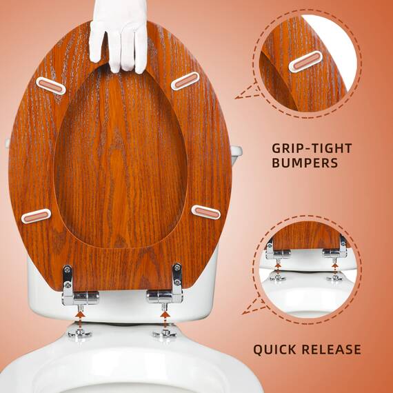 Angol Shiold Toilettensitz, länglicher Toilettensitz aus geformtem Holz, mit ruhig schließenden und schnell zu öffnenden Scharnieren, einfach zu installieren und leicht zu reinigen von Angol Shiold