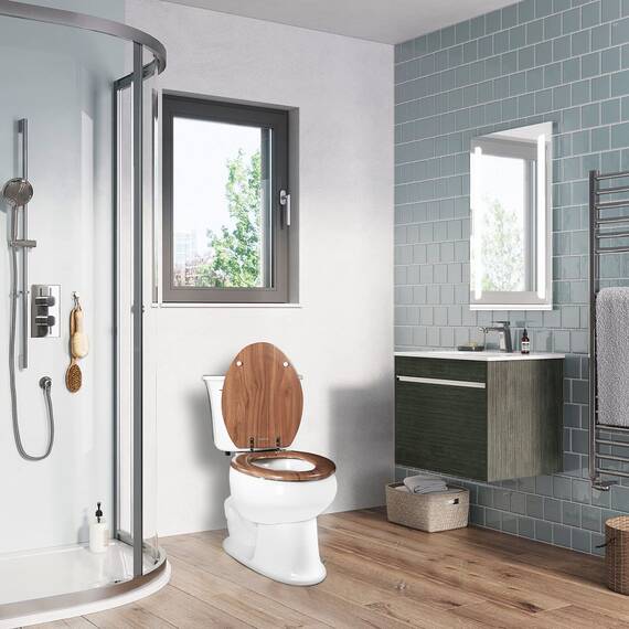 Angol Shiold Länglicher WC-Sitz, geformtes Holz, Scharniere aus Zinklegierung, einfach zu installieren und zu reinigen, knicksicher, natürlich