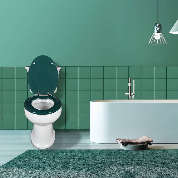 Angol Shiold Toilettensitz, länglich, aus Naturholz, mit Scharnieren aus Zinklegierung, einfach zu installieren, auch leicht zu reinigen, kratzfest, dunkelgrün