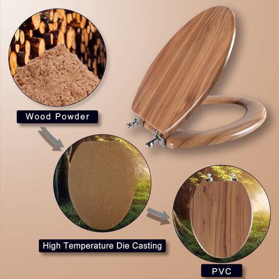 Angol Shiold Länglicher WC-Sitz, geformtes Holz, Scharniere aus Zinklegierung, einfach zu installieren und zu reinigen, knicksicher, natürlich