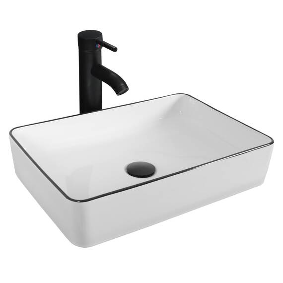 YU YUSING Aufsatzwaschbecken Keramik Waschbecken Bad Waschtisch, Rechteckig Handwaschbecken Waschschale mit Wasserhahn Set, Waschplätze für Badezimmer Küche Gäste WC, Weiß, 51 x 34.5 x 11 cm