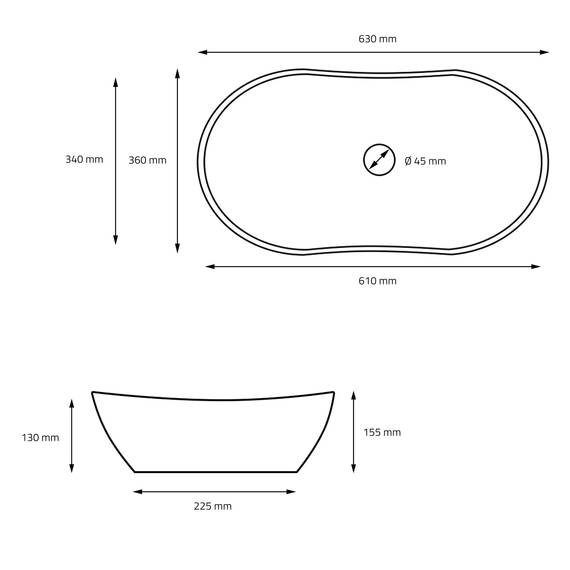 ML-Design Waschbecken aus Keramik in Schwarz matt 63 x 36 x 15,5 cm, Ovale Aufsatzwaschbecken, Moderne Waschtisch, Waschschale mit Abflussloch, Waschplatz Handwaschbecken, für Badezimmer/Gäste-WC