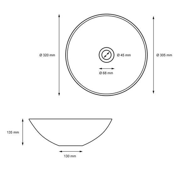 ML-Design Waschbecken aus Keramik in Schwarz Matt, Ø 32x13,5 cm, Runde Aufsatzwaschbecken, Moderne Waschtisch, Waschschale mit Abflussloch, Waschplatz Handwaschbecken, für das Badezimmer und Gäste-WC