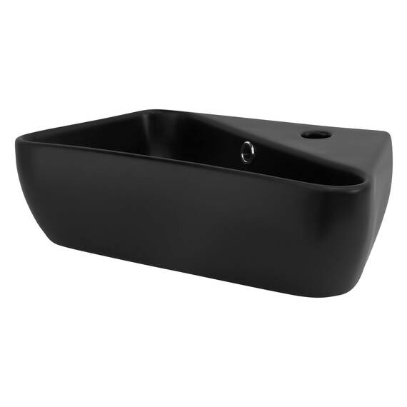 ML-Design Waschbecken Keramik Schwarz 45x27x13 cm Eckig inkl. Ablaufgarnitur, Hahnloch rechts, Wandmontage/Aufsatzwaschbecken, Waschtisch mit Überlauf, Aufsatz-Waschschale Waschplatz Handwaschbecken