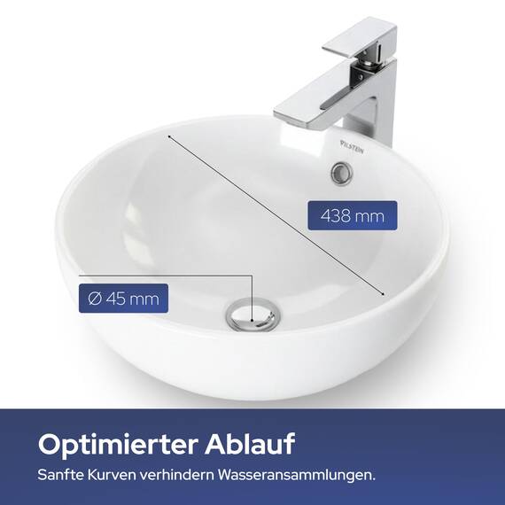 VILSTEIN® Keramik Waschbecken Oval [44CM] - Aufsatzwaschbecken Oval - Waschbecken Rund für Badezimmer & Gäste WC - Aufsatzwaschbecken Rund mit Überlauf - Handwaschbecken für Waschtisch - Bathroom Sink