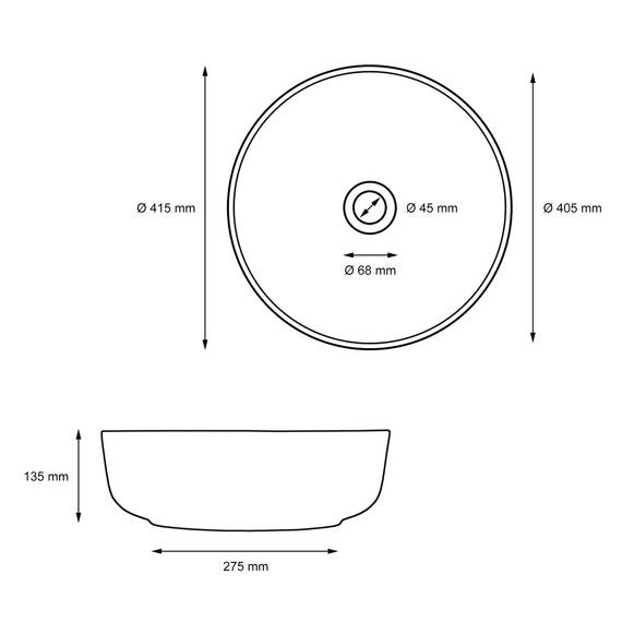 ML-Design Waschbecken aus Keramik in Schwarz matt Ø 415 x 135 mm, Runde Aufsatzwaschbecken, Moderne Waschtisch, Waschschale mit Abflussloch, Waschplatz Handwaschbecken, für Badezimmer/Gäste-WC