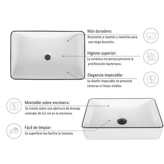 YU YUSING Aufsatzwaschbecken Keramik Waschbecken Bad Waschtisch, Rechteckig Handwaschbecken Waschschale mit Wasserhahn Set, Waschplätze für Badezimmer Küche Gäste WC, Weiß, 51 x 34.5 x 11 cm