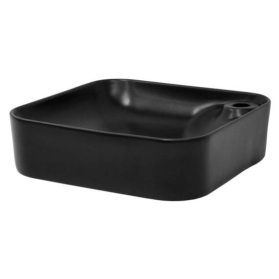 ML-Design Waschbecken aus Keramik Schwarz 43x43x12 cm, Abgerundeten Ecken, Aufsatzwaschbecken, Moderne Waschtisch, Waschschale mit Abflussloch, Waschplatz Handwaschbecken, für Badezimmer/Gäste-WC