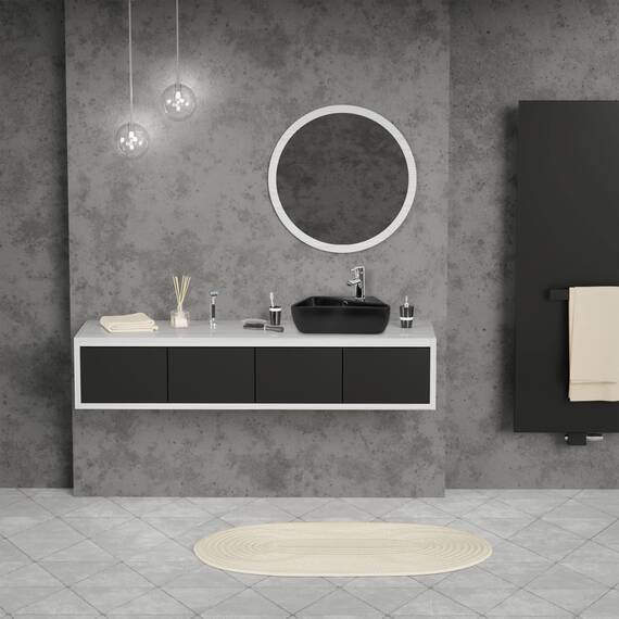 ML-Design Waschbecken aus Keramik in Schwarz matt 45x27x13 cm, Eckig, Hahnloch rechts, Wandmontage/Aufsatzwaschbecken, Design Waschtisch mit Überlauf, Aufsatz-Waschschale Waschplatz Handwaschbecken