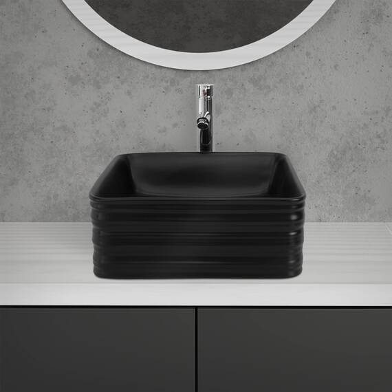 ML-Design Waschbecken aus Keramik in Schwarz matt 39x39x15 cm Quadratisch, Moderne Aufsatzwaschbecken, Design Waschtisch Aufsatz-Waschschale Waschplatz Handwaschbecken, für das Badezimmer und Gäste-WC