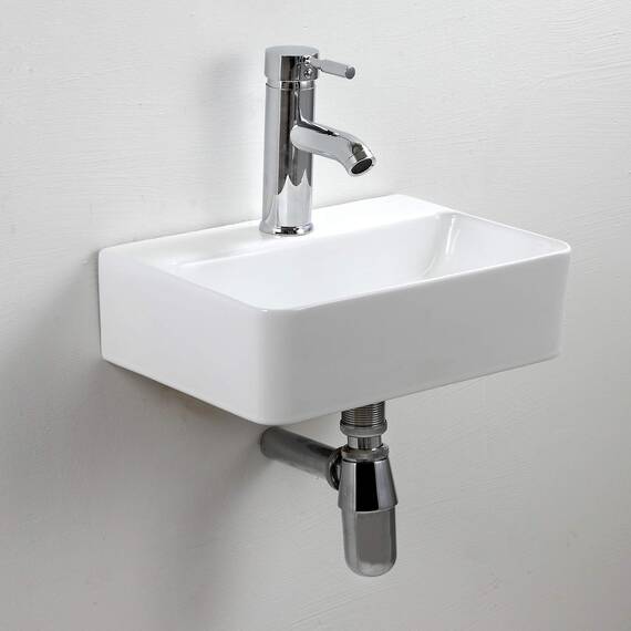 XIFIRY Kompaktes rechteckiges weißes Keramik-Waschbecken, kleines Badezimmer-Wandmontage-Waschbecken, 365 x 250 x 105 mm (Stil 1)