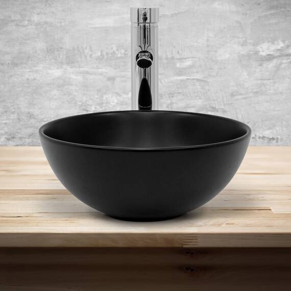 ML-Design Waschbecken aus Keramik in Schwarz Matt, Ø 32x13,5 cm, Runde Aufsatzwaschbecken, Moderne Waschtisch, Waschschale mit Abflussloch, Waschplatz Handwaschbecken, für das Badezimmer und Gäste-WC