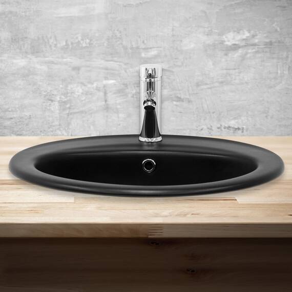 ML-Design Waschbecken aus Keramik in Schwarz matt 57x48,5x19,5 cm Oval, Einbauwaschbecken mit Überlauf, Aufsatzwaschbecken Einbauwaschtisch Waschschale Handwaschbecken, für Badezimmer/Gäste WC