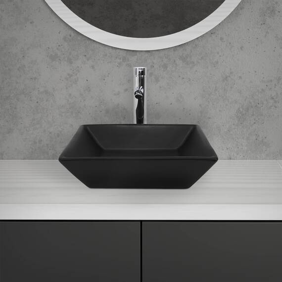 ML-Design Waschbecken aus Keramik in Schwarz matt 41x41x12 cm Quadratisch, Moderne Aufsatzwaschbecken, Design Waschtisch Aufsatz-Waschschale Waschplatz Handwaschbecken, für das Badezimmer und Gäste-WC