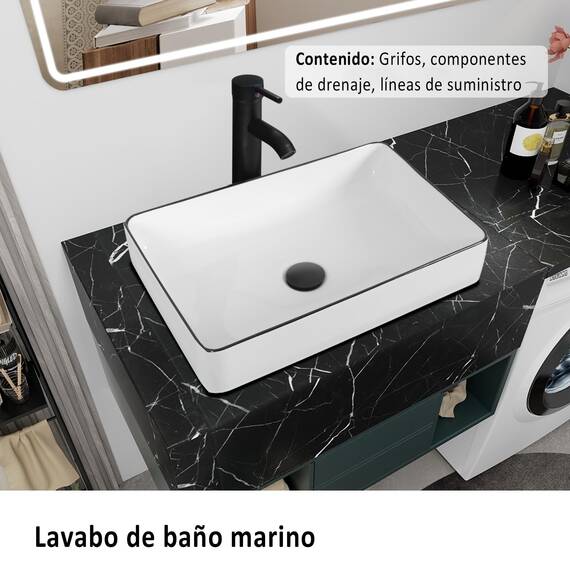 YU YUSING Aufsatzwaschbecken Keramik Waschbecken Bad Waschtisch, Rechteckig Handwaschbecken Waschschale mit Wasserhahn Set, Waschplätze für Badezimmer Küche Gäste WC, Weiß, 51 x 34.5 x 11 cm