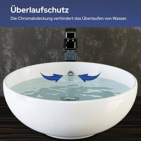 VILSTEIN® Keramik Waschbecken Oval [44CM] - Aufsatzwaschbecken Oval - Waschbecken Rund für Badezimmer & Gäste WC - Aufsatzwaschbecken Rund mit Überlauf - Handwaschbecken für Waschtisch - Bathroom Sink