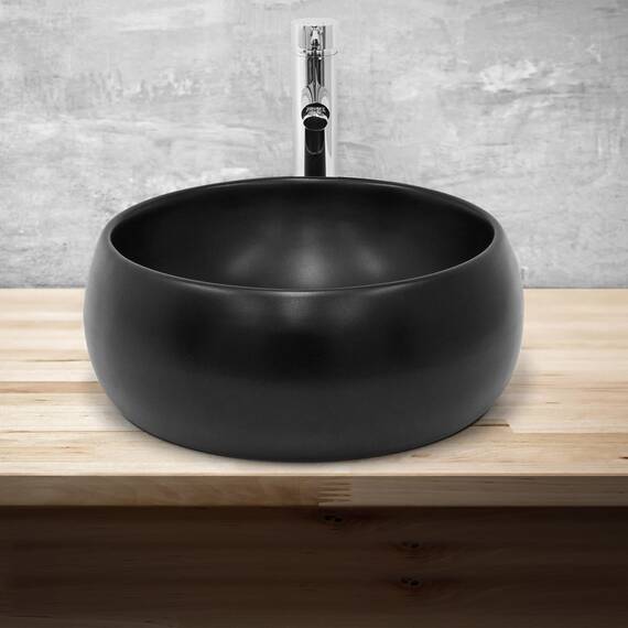 ML-Design Waschbecken aus Keramik in Schwarz matt Ø 400 x 155 mm, Runde Aufsatzwaschbecken, Moderne Waschtisch, Waschschale mit Abflussloch, Waschplatz Handwaschbecken, für Badezimmer/Gäste-WC