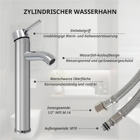 YU YUSING Aufsatzwaschbecken Waschbecken Glas Waschtisch, Oval Hand Waschschale mit Wasserhahn Set, Waschplätze für Badezimmer Bad Küche Gäste WC, Modern Silber,53 x 35 x 16 cm