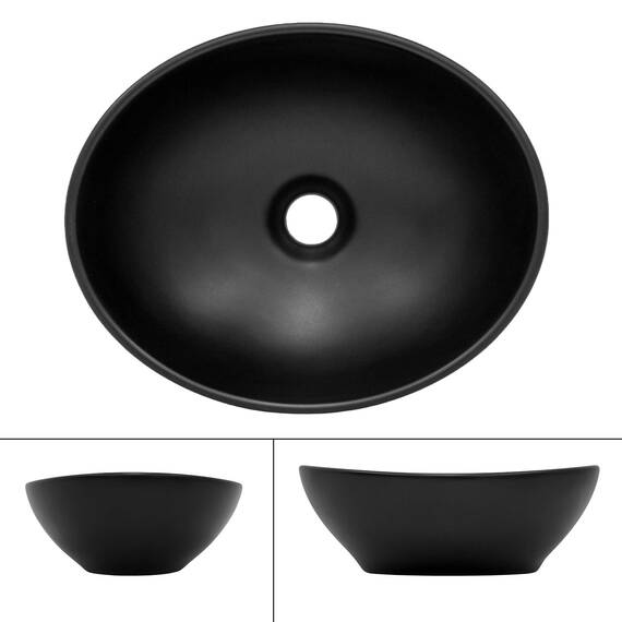 ML-Design Waschbecken aus Keramik in Schwarz Matt 41x33,5x14,5cm, Ovale Aufsatzwaschbecken, Moderne Waschtisch, Waschschale mit Abflussloch, Waschplatz Handwaschbecken, für das Badezimmer und Gäste-WC