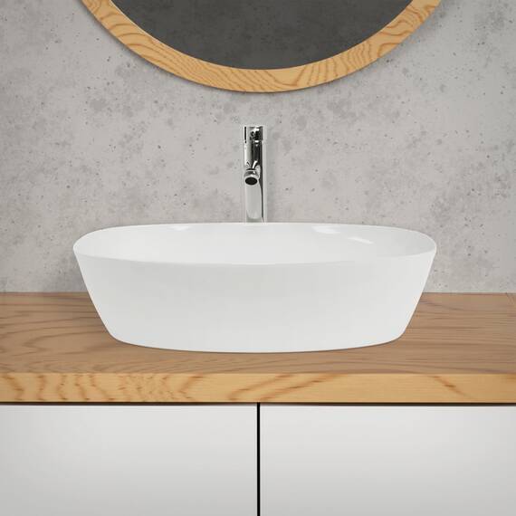 ECD Germany Waschbecken Waschtisch 505 x 385 x 135 mm aus Keramik Weiß Aufsatzbecken Aufsatzwaschbecken Handwaschbecken Aufsatzwaschtisch Spülbecken Becken Wasserfall Waschschale Waschschüssel