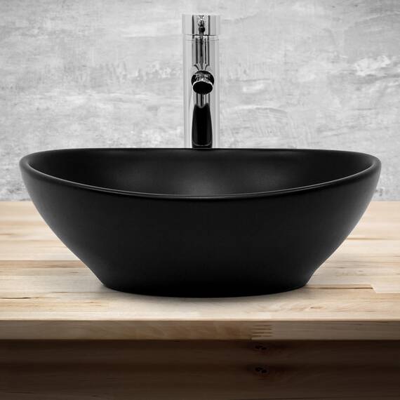ML-Design Waschbecken aus Keramik in Schwarz Matt 41x33,5x14,5cm, Ovale Aufsatzwaschbecken, Moderne Waschtisch, Waschschale mit Abflussloch, Waschplatz Handwaschbecken, für das Badezimmer und Gäste-WC