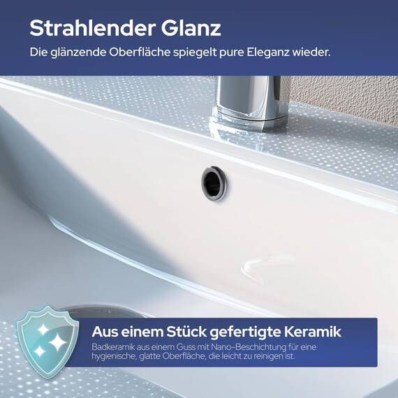 VILSTEIN® Keramik Waschbecken Eckig [51x43x14,5CM] - Hänge - & Aufsatzwaschbecken Eckig für Badezimmer & Gäste WC - Waschbecken Aufsatz - Handwaschbecken für Waschtisch - Bathroom Sink (Weiß)