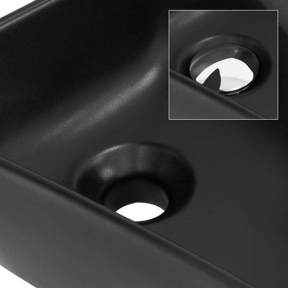 ML-Design Waschbecken aus Keramik in Schwarz matt 45x27x13 cm, Eckig, Hahnloch rechts, Wandmontage/Aufsatzwaschbecken, Design Waschtisch mit Überlauf, Aufsatz-Waschschale Waschplatz Handwaschbecken