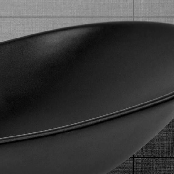 ML-Design Waschbecken aus Keramik in Schwarz matt 63 x 36 x 15,5 cm, Ovale Aufsatzwaschbecken, Moderne Waschtisch, Waschschale mit Abflussloch, Waschplatz Handwaschbecken, für Badezimmer/Gäste-WC