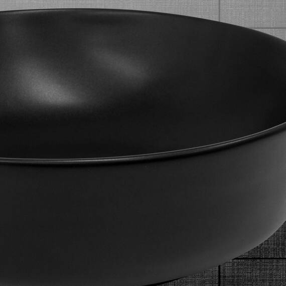 ML-Design Waschbecken aus Keramik in Schwarz matt Ø 415 x 135 mm, Runde Aufsatzwaschbecken, Moderne Waschtisch, Waschschale mit Abflussloch, Waschplatz Handwaschbecken, für Badezimmer/Gäste-WC