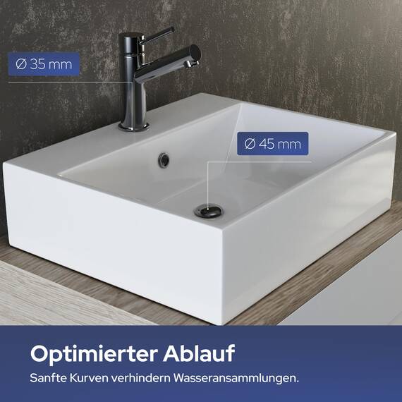 VILSTEIN® Keramik Waschbecken Eckig [51x43x14,5CM] - Hänge - & Aufsatzwaschbecken Eckig für Badezimmer & Gäste WC - Waschbecken Aufsatz - Handwaschbecken für Waschtisch - Bathroom Sink (Weiß)