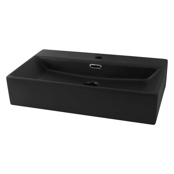 ML-Design Waschbecken zur Wandmontage oder als Aufsatzwaschbecken mit Hahnloch, 60x36,5x13 cm, aus Keramik, Schwarz matt, Hängewaschbecken Waschtisch Aufsatzbecken Handwaschbecken Waschschale Becken