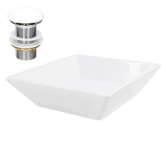ML-Design Waschbecken aus Keramik in Weiß 41x41x12 cm Eckig inkl. Ablaufgarnitur, Moderne Aufsatzwaschbecken, Design Waschtisch Aufsatz-Waschschale Waschplatz Handwaschbecken, für Badezimmer/Gäste-WC