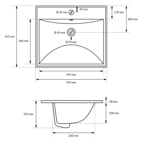 ML-Design Waschbecken aus Keramik Weiß 51x15,5x41,5 cm Eckig Einbauwaschbecken mit Hahnloch und Überlauf, Aufsatzwaschbecken Einbauwaschtisch Waschschale Waschplatz Handwaschbecken, für das Badezimmer