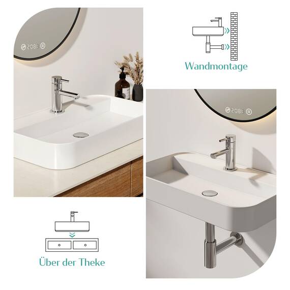 EMKE Waschbecken Aufsatzwaschbecken - Hängewaschbecken für Badezimmer & Gäste-WC - 70 × 40 × 11 cm Keramikwaschbecken Weiß