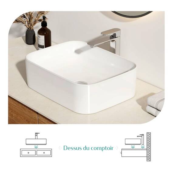 EMKE Waschbecken Aufsatzwaschbecken 50 × 38 × 15 cm, Mini Waschbecken Eckig Handwaschbecken, Keramik Aufsatzbecken für Badezimmer Gäste WC Waschschale Waschplatz Waschtisch Weiß