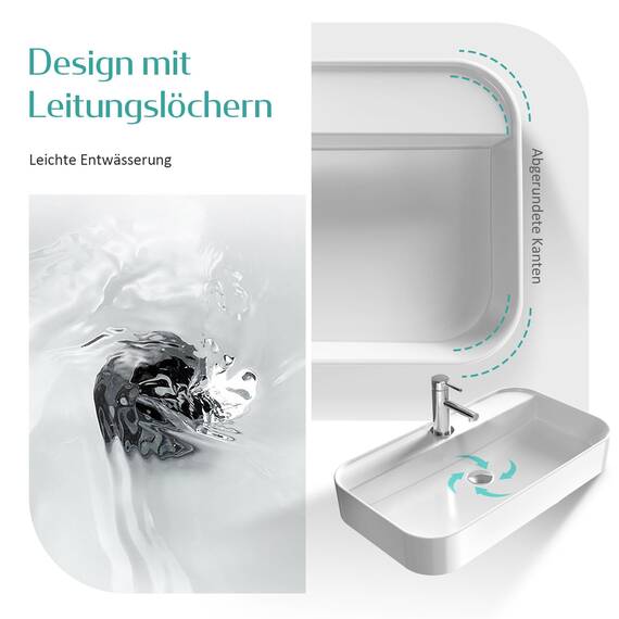 EMKE Waschbecken Aufsatzwaschbecken- Hängewaschbecken für Badezimmer & Gäste-WC - 60 × 40 × 11 cm Keramikwaschbecken Weiß