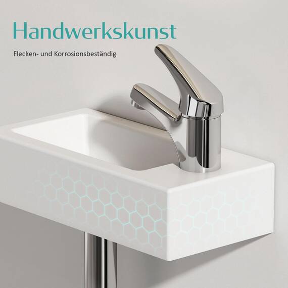 EMKE Waschbecken - Mini Hängewaschbecken für Badezimmer & Gäste-WC - 36 × 18 × 9 cm - Hochwertige KeramikWaschschale - rechteckig Armatur-Loch Rechte - Weiß