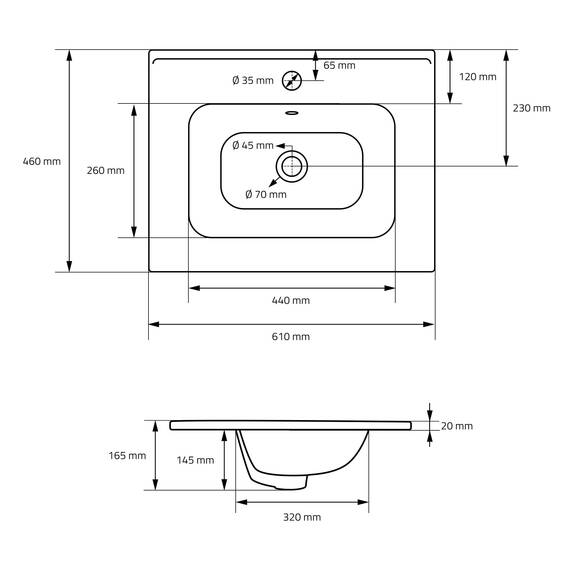 ML-Design Waschbecken Keramik Weiß 61x16,5x46 cm inkl. Ablaufgarnitur mit Überlauf Einbauwaschbecken Aufsatzwaschbecken Einbauwaschtisch Waschschale Waschplatz Handwaschbecken für Badezimmer/Gäste-WC
