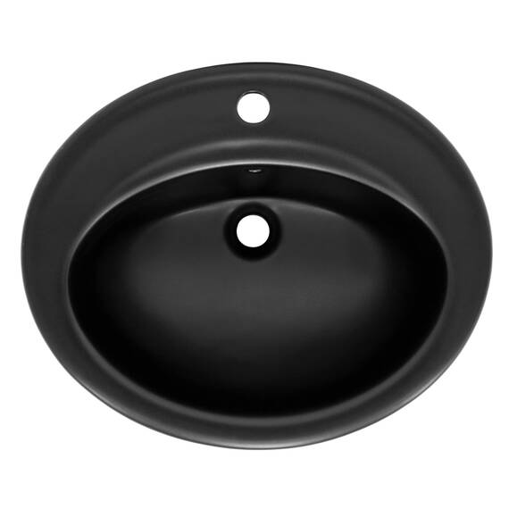 ML-Design Waschbecken aus Keramik in Schwarz matt 57x48,5x19,5 cm Oval, Einbauwaschbecken mit Überlauf, Aufsatzwaschbecken Einbauwaschtisch Waschschale Handwaschbecken, für Badezimmer/Gäste WC