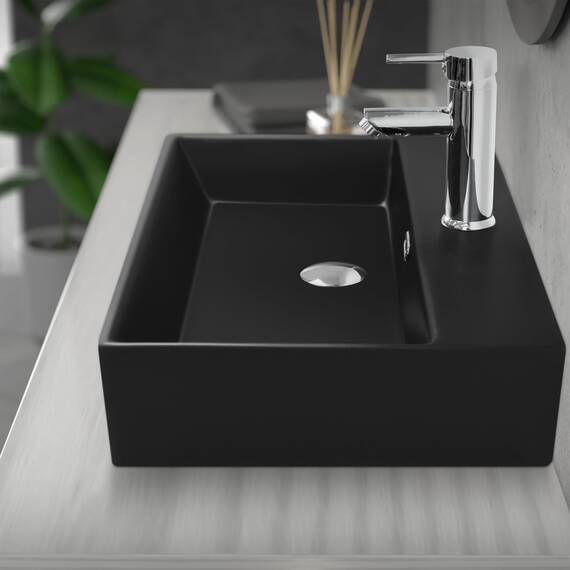 ML-Design Waschbecken zur Wandmontage oder als Aufsatzwaschbecken mit Hahnloch, 60x36,5x13 cm, aus Keramik, Schwarz matt, Hängewaschbecken Waschtisch Aufsatzbecken Handwaschbecken Waschschale Becken
