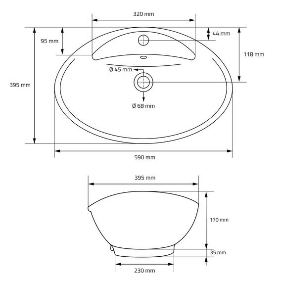 ML-Design Waschbecken aus Keramik Weiß glänzend 59x20,5x39,5 cm, Ovale Aufsatzwaschbecken, Moderne Waschtisch, Waschschale mit Abflussloch, Waschplatz Handwaschbecken, für das Badezimmer und Gäste-WC