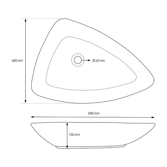 ML-Design Waschbecken aus Keramik in Weiß glänzend 69x46x13 cm Dreieckig, Moderne Aufsatzwaschbecken, Design Waschtisch Aufsatz-Waschschale Waschplatz Handwaschbecken, für das Badezimmer und Gäste-WC