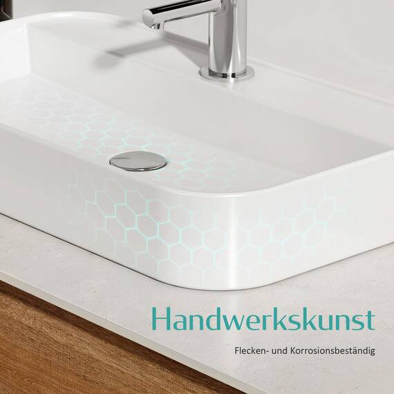 EMKE Aufsatzwaschbecken Keramik Waschbecken Bad 40 x 40 x 11 cm, Hängewaschbecken für Badezimmer Gäste WC, Waschtisch Handwaschbecken Klein Rechteckig Waschplatz Aufsatzbecken Waschschüssel Weiß
