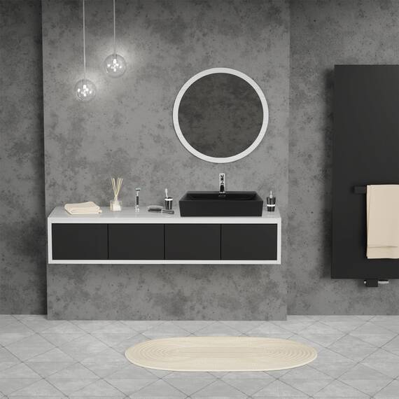 ML-Design Waschbecken zur Wandmontage oder als Aufsatzwaschbecken mit Hahnloch, 60x36,5x13 cm, aus Keramik, Schwarz matt, Hängewaschbecken Waschtisch Aufsatzbecken Handwaschbecken Waschschale Becken