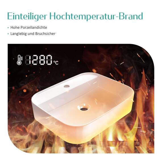 EMKE Waschbecken Aufsatzwaschbecken- Hängewaschbecken für Badezimmer & Gäste-WC - 60 × 40 × 11 cm Keramikwaschbecken Weiß
